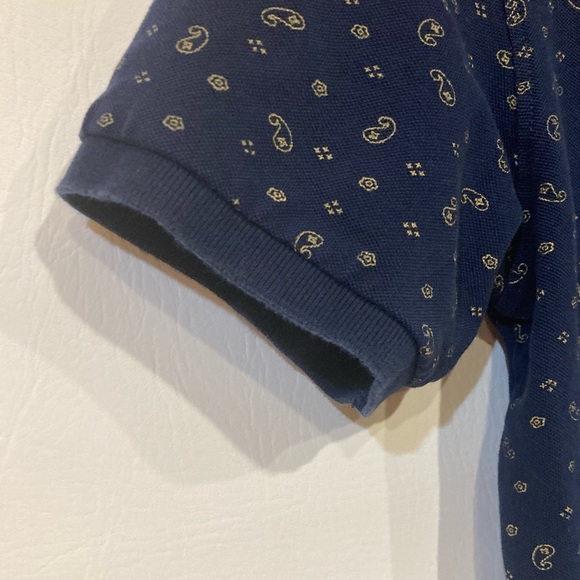 Vintage Washed Cotton Abstract Print Polo T-Shirt Navy Blue Yellow Men’s Size S - Picture 9 of 11